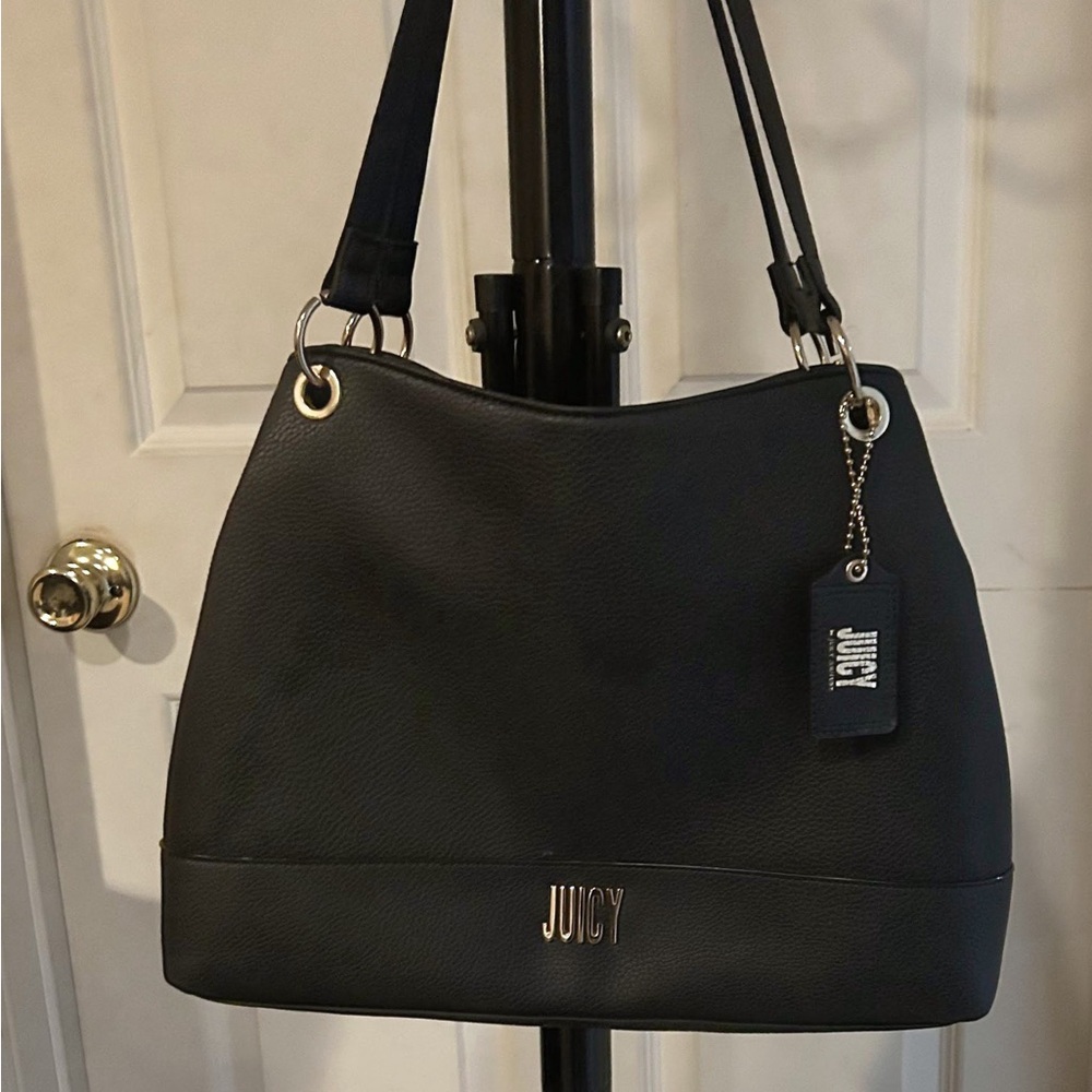 Juicy Couture Black Pebbled Leather Shoulder Bag with Gold Hardware